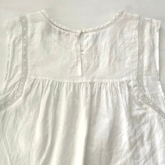 Loft Linen White Sleeveless Blouse Womens Size M Lace Work Travel Cottagecore - Picture 6 of 11